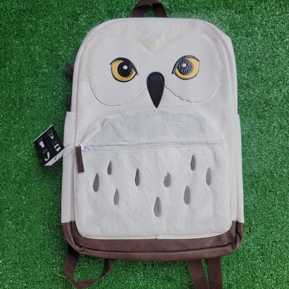 Harry Potter Hedwig Owl Faux Leather School Backpack Bag White Brown Padded New